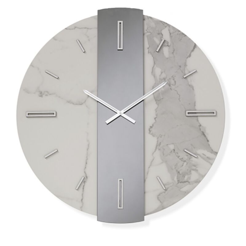 foto del prodotto orologio rotondo d60 cm waylen in kerlite bianco vetro fume dettagli argento