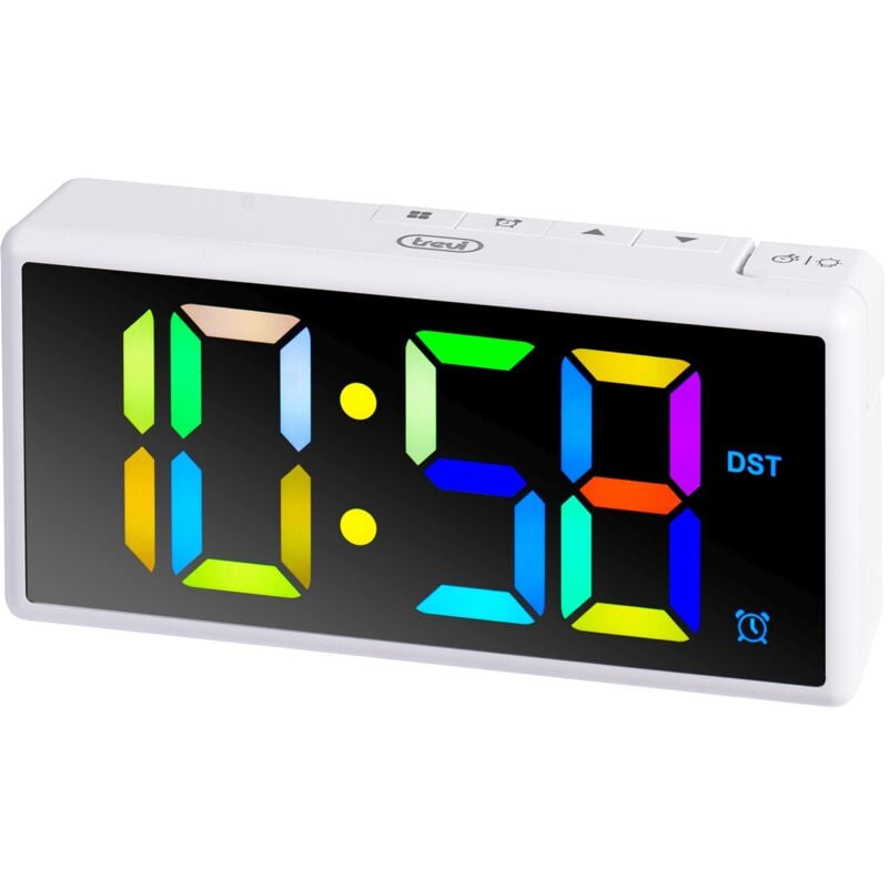 foto del prodotto orologio sveglia digitale con grande display multicolore trevi ec 886 bianco