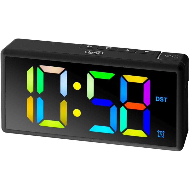 foto del prodotto orologio sveglia digitale con grande display multicolore trevi ec 886 nero