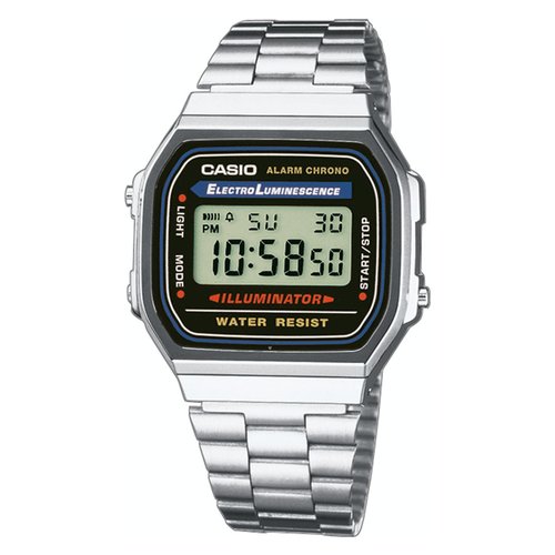 foto del prodotto orologio vintage iconic silver e black a168wa 1yes