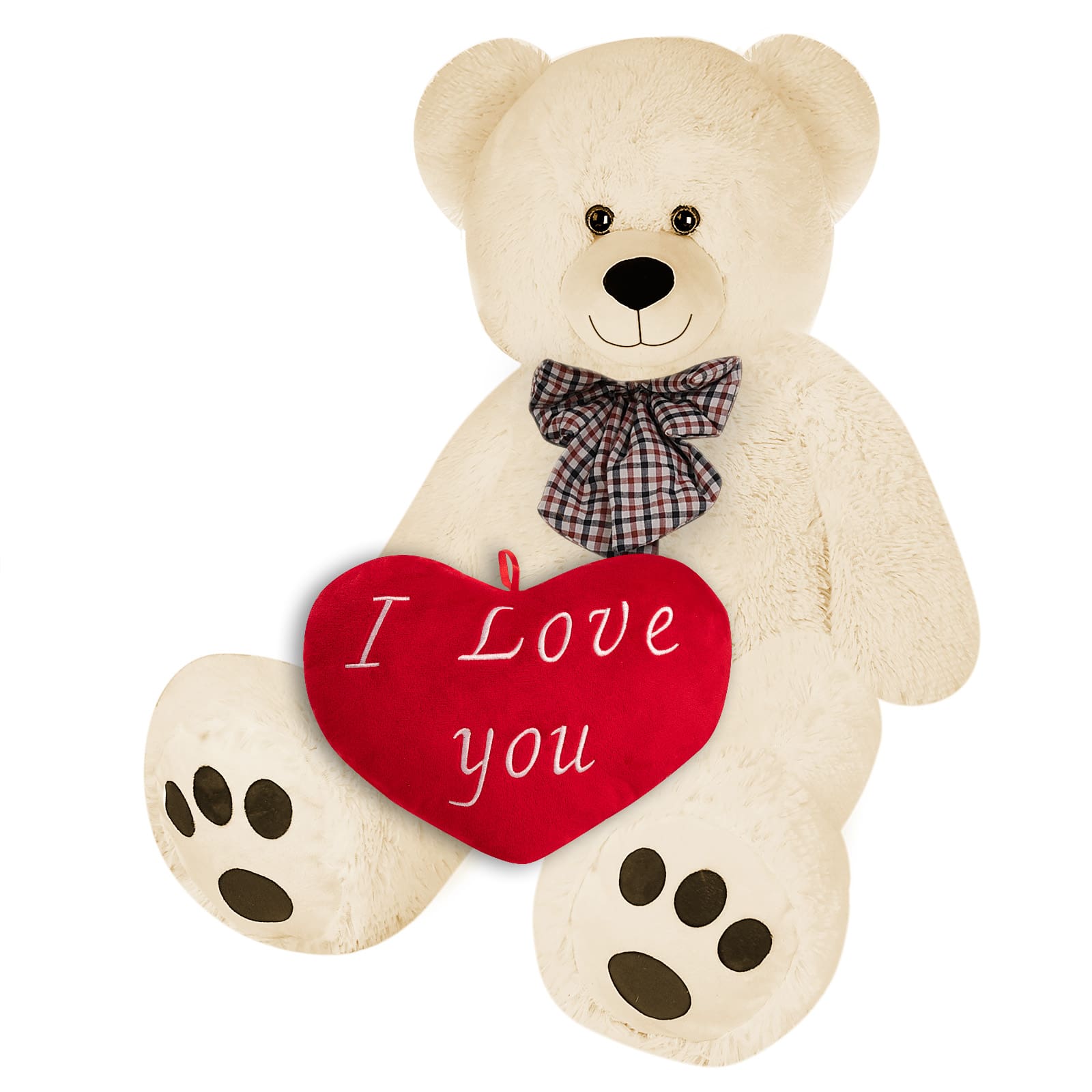 foto del prodotto orsacchiotto peluche xl beige 100cm con cuscino cuore 26cm