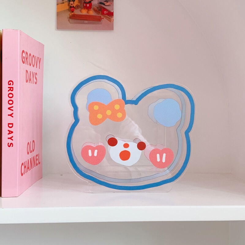 foto del prodotto orso blu portapenne a forma di cartone animato, vaso in acrilico, scatola portaoggetti trasparente, vaso trasparente, portapenne in acrilico,