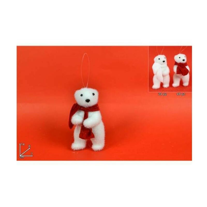 foto del prodotto orso con sciarpa da decorazioni rosso e bianco natalizi per albero di natale 14 cm