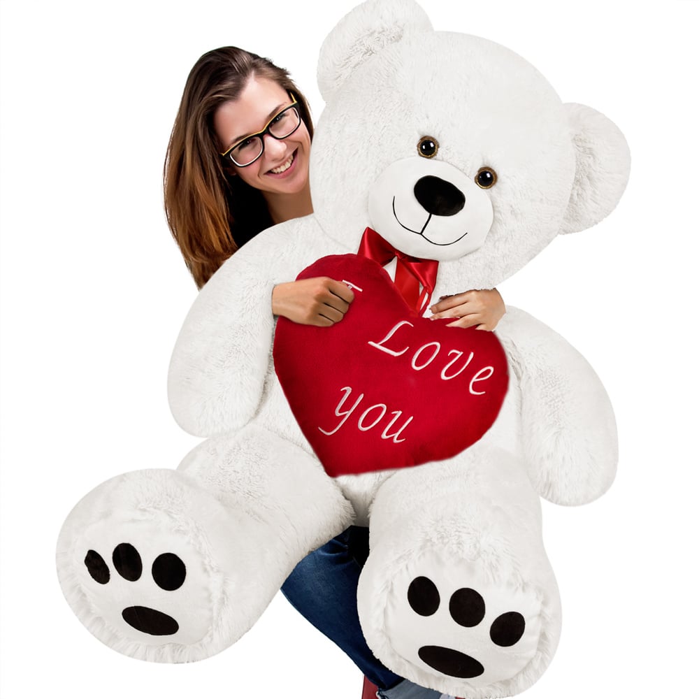 foto del prodotto orso peluche xl 100cm con cuscino a cuore