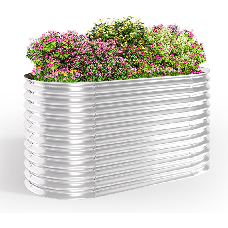 foto del prodotto orti rialzati e orti ovale in acciaio per orto 160x80x80 cm con base a rete metallica anti-insetti argentato - bealife