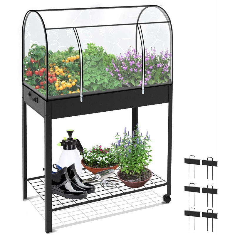 foto del prodotto orto urbano letto da giardino, fioriera rialzata metallo con copertura pvc, 80.5x130x43cm, nero vounot