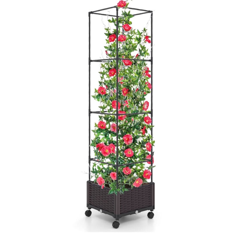 foto del prodotto orto verticale rialzato da 170 cm con contenitore e fioriera a traliccio con sistema di autoirrigazione contenitore per pomodoro regolabile in