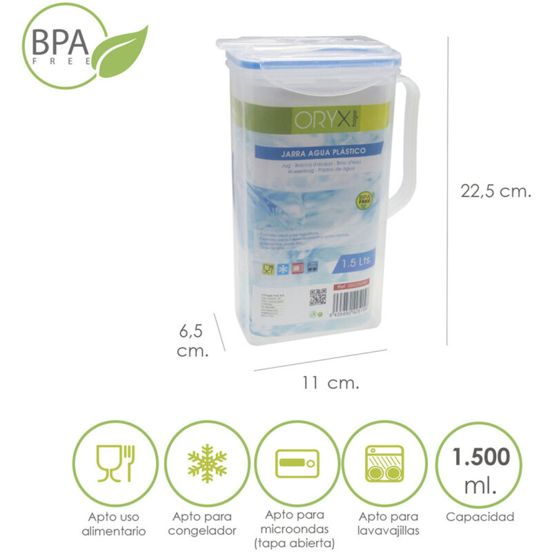 foto del prodotto oryx brocca di plastica quadrata da 1.500 ml. 11 x 6,5 x 22,5 h cm.