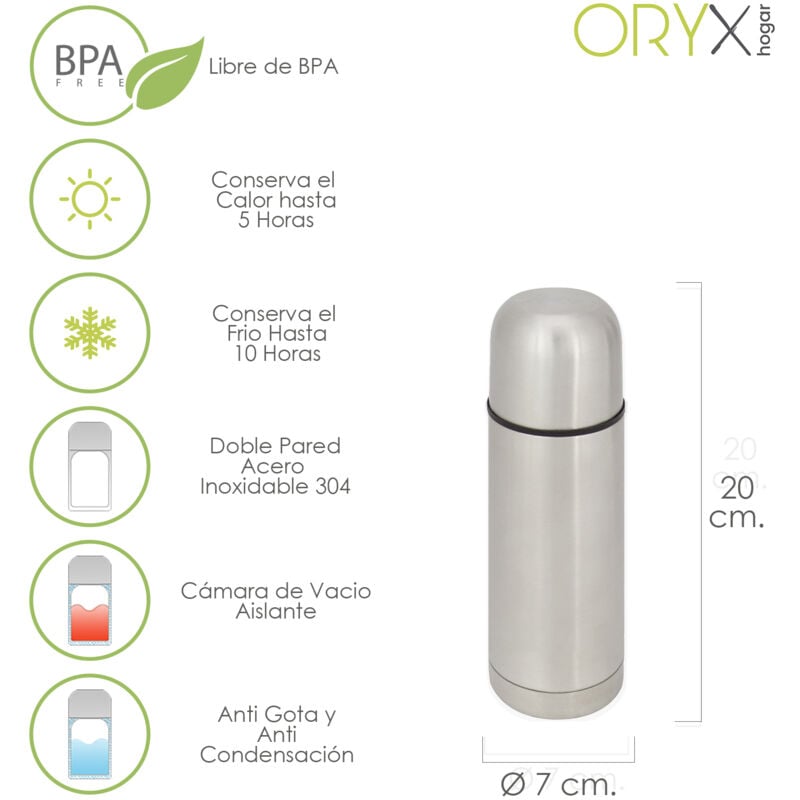 foto del prodotto oryx fiaschetta per liquidi 350 ml, in acciaio inox, senza bpa, antigoccia, anti goccia