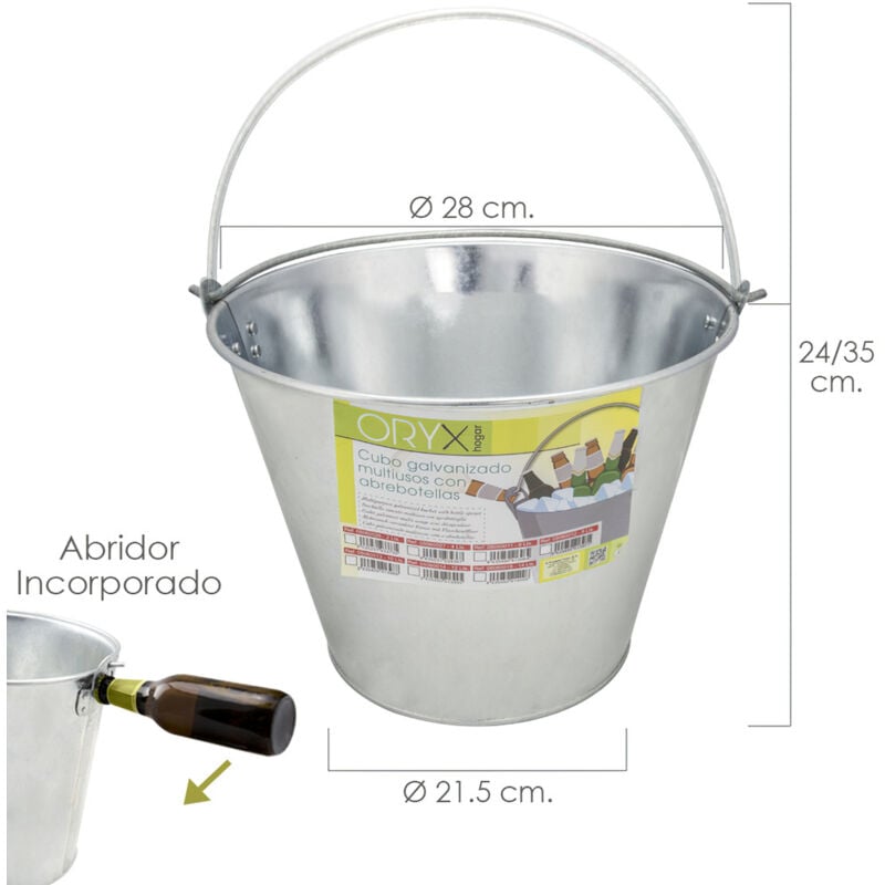 foto del prodotto oryx secchio multiuso in metallo zincato 10 litri 28 x 21,5 x 24 h cm. con apribottiglie