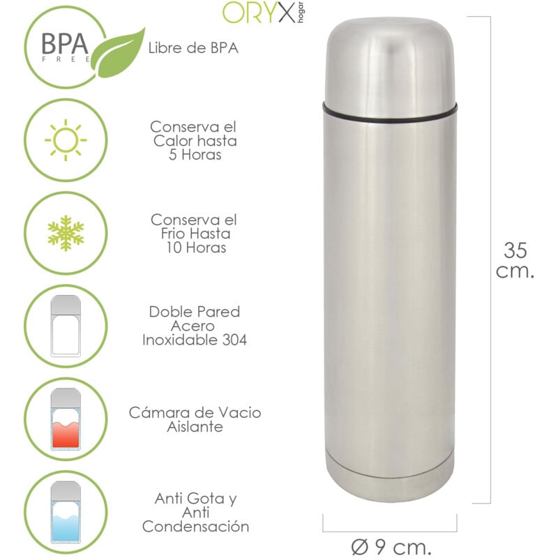 foto del prodotto oryx thermos per liquidi, capacit 1 litro, senza bpa, acciaio inox, antigoccia
