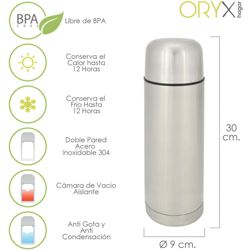foto del prodotto oryx thermos per liquidi, capacit da 750 ml. senza bpa, in acciaio inox, antigoccia, non stop