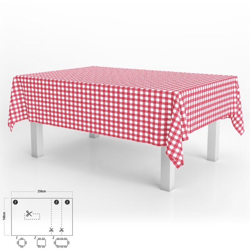 foto del prodotto oryx tovaglia rettangolare a quadri rossi impermeabile antimacchia pvc 140x250 cm. tagliabile per uso interno ed esterno