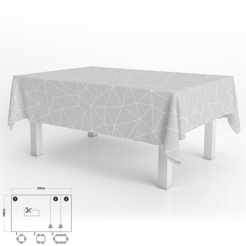 foto del prodotto oryx - tovaglia rettangolare in gomma grigio geometrica impermeabile antimacchia pvc 140x250 cm. tagliabile per uso interno ed esterno