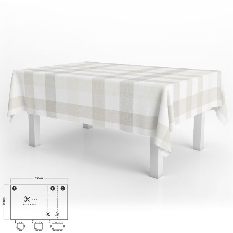 foto del prodotto oryx tovaglia rettangolare quadrati beige impermeabile antimacchia pvc 140x250 cm. tagliabile per uso interno ed esterno
