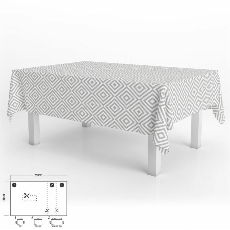 foto del prodotto oryx tovaglia rettangolare rombo grigio impermeabile antimacchia pvc 140x250 cm. tagliabile per uso interno ed esterno