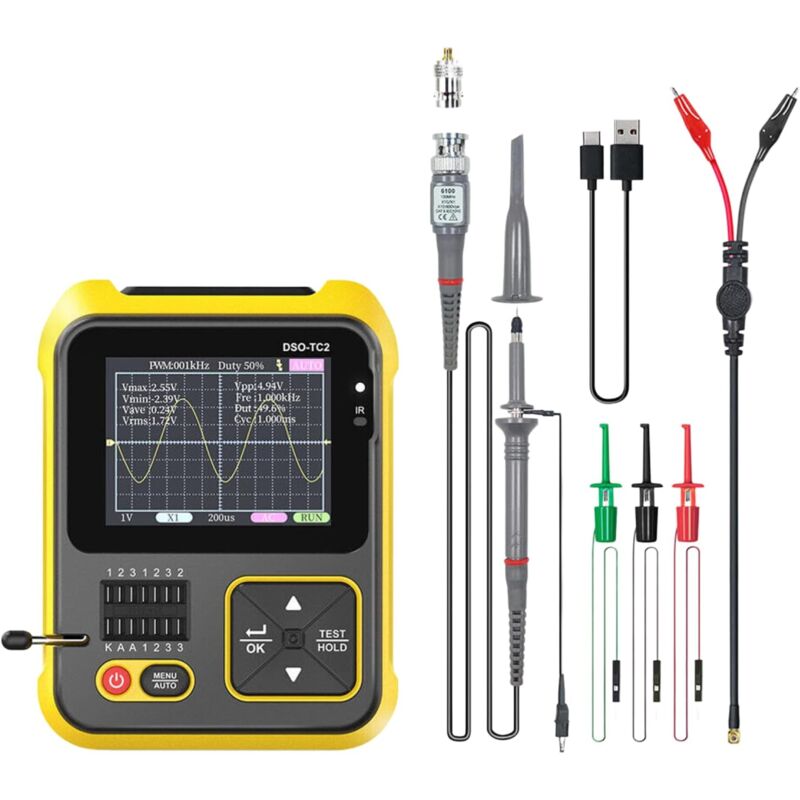 foto del prodotto oscilloscopio digitale 2 in 1 e tester di transistor, dso tc2 200kmhz 2,5ms s oscilloscopio digitale portatile 2,4 tester di transistor con