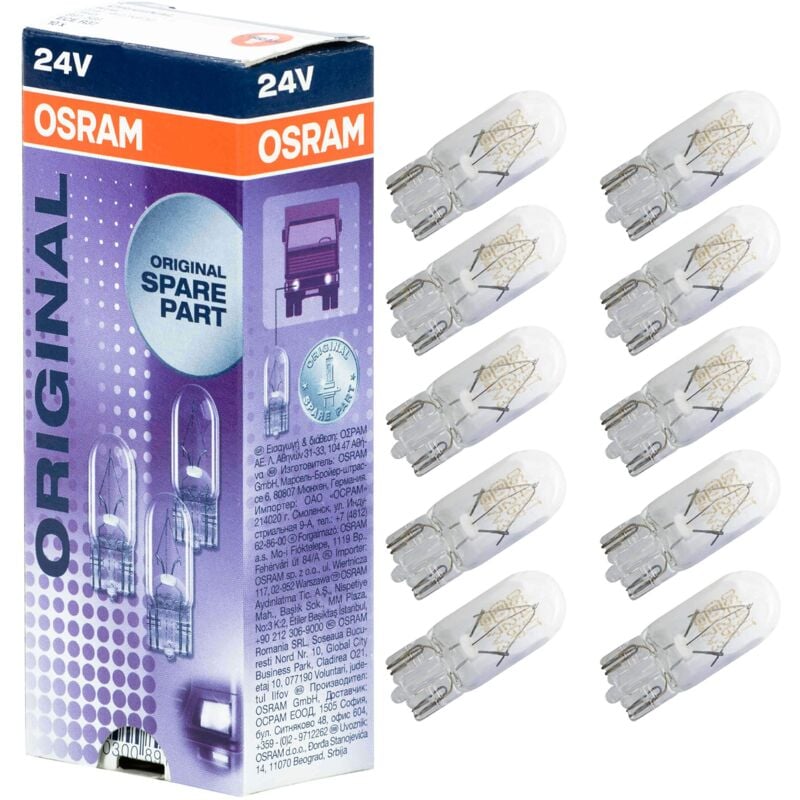 foto del prodotto osram 2845 lampada con schiacciatura del bulbo original, w5w, attacco w2.1 x 9.5d, 24v, astuccio da 10