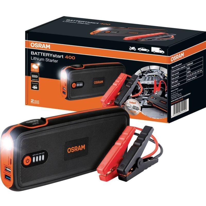 foto del prodotto osram automotive sistema di accensione rapido batterystart 400 obsl400 corrente d avviamento ausiliaria 12 v 400 a 2