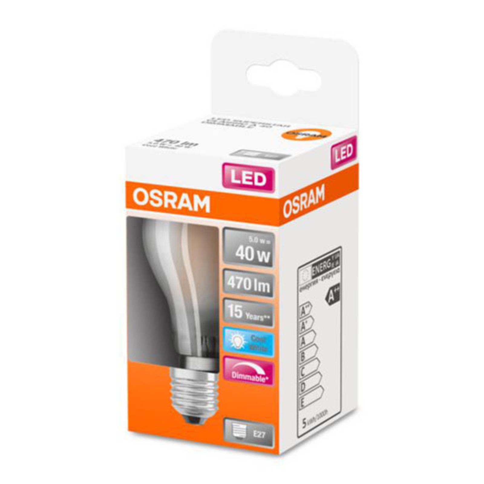 foto del prodotto osram classic a lampadina led e27 5w 4.000k dimmerabile opaco