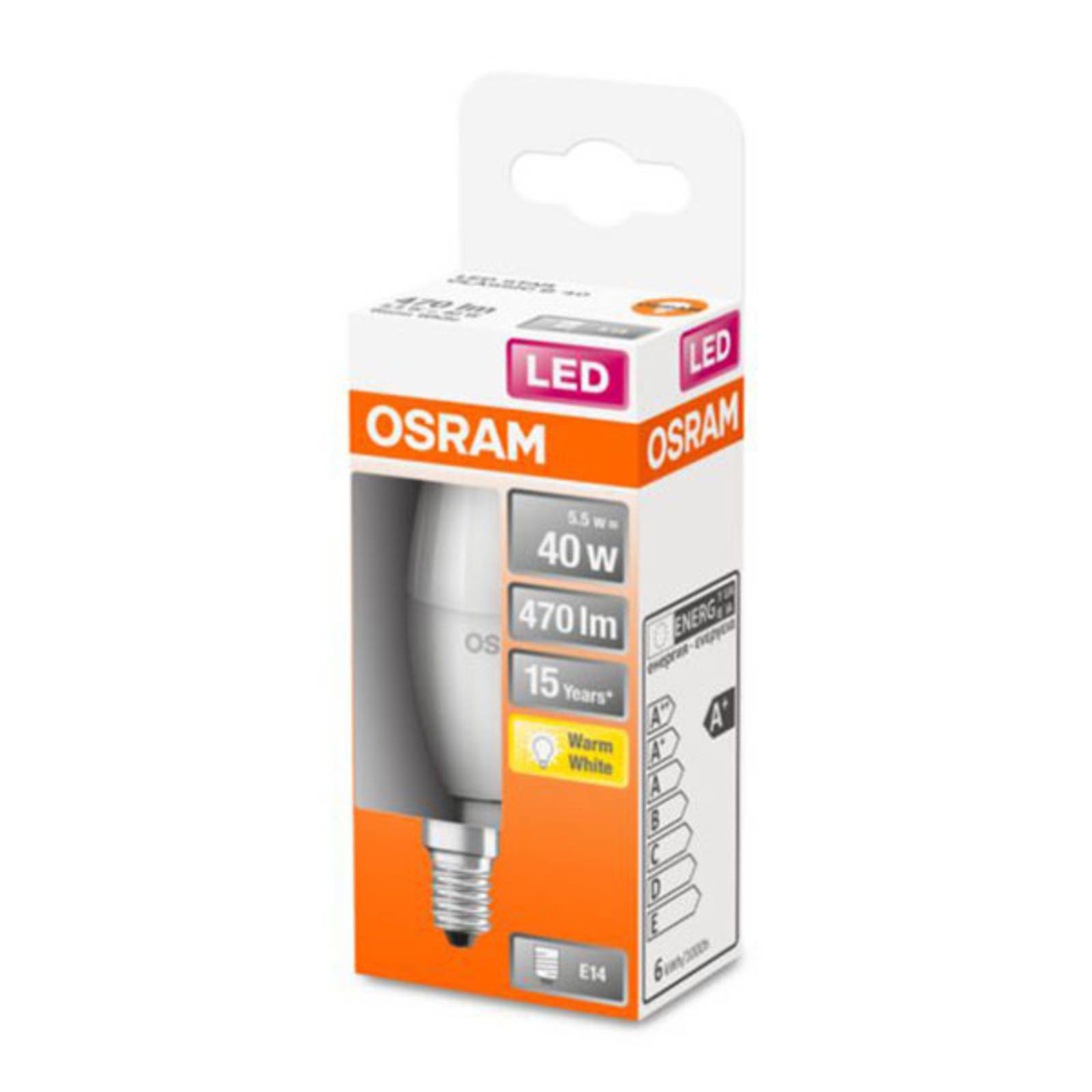 foto del prodotto osram classic b led e14 4,9w 2.700k satinata