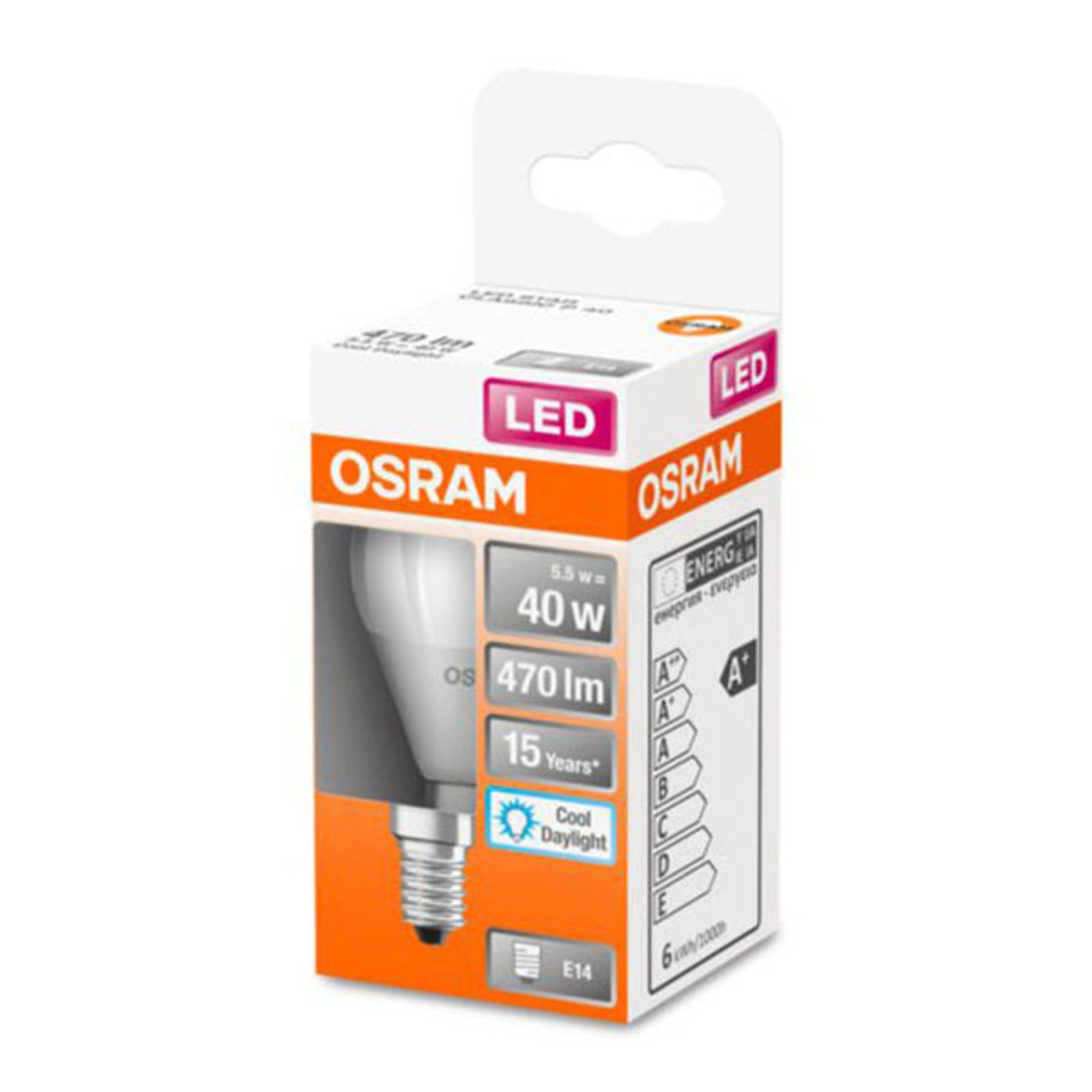 foto del prodotto osram classic p led e14 4,9w 6.500k satinata