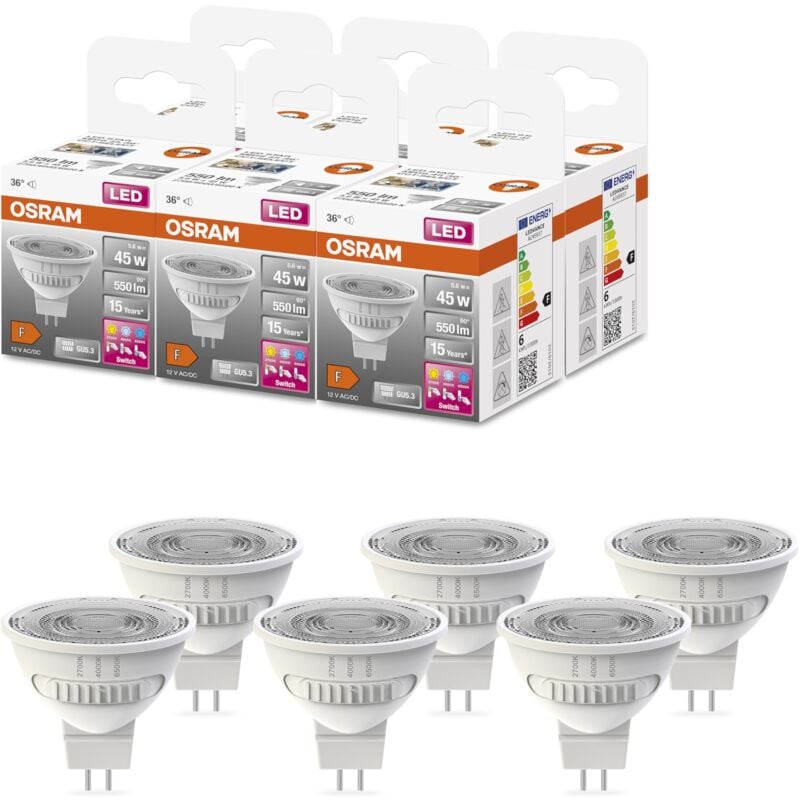 foto del prodotto osram lampada led led spot mr16 45 con riflettore, gu5.3, 5.6w, 550lm, 2700k 6500k, scelta tra tre tonalit di luce bianco caldo, freddo, luce