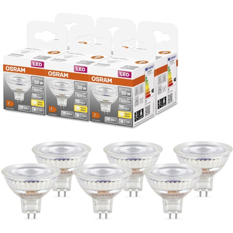foto del prodotto osram lampada led led spot mr16 gl 50 con riflettore, a bassa tensione, attacco retrofit gu5.3, 6.5w, 630lm, 2700k, luce bianca calda, basso