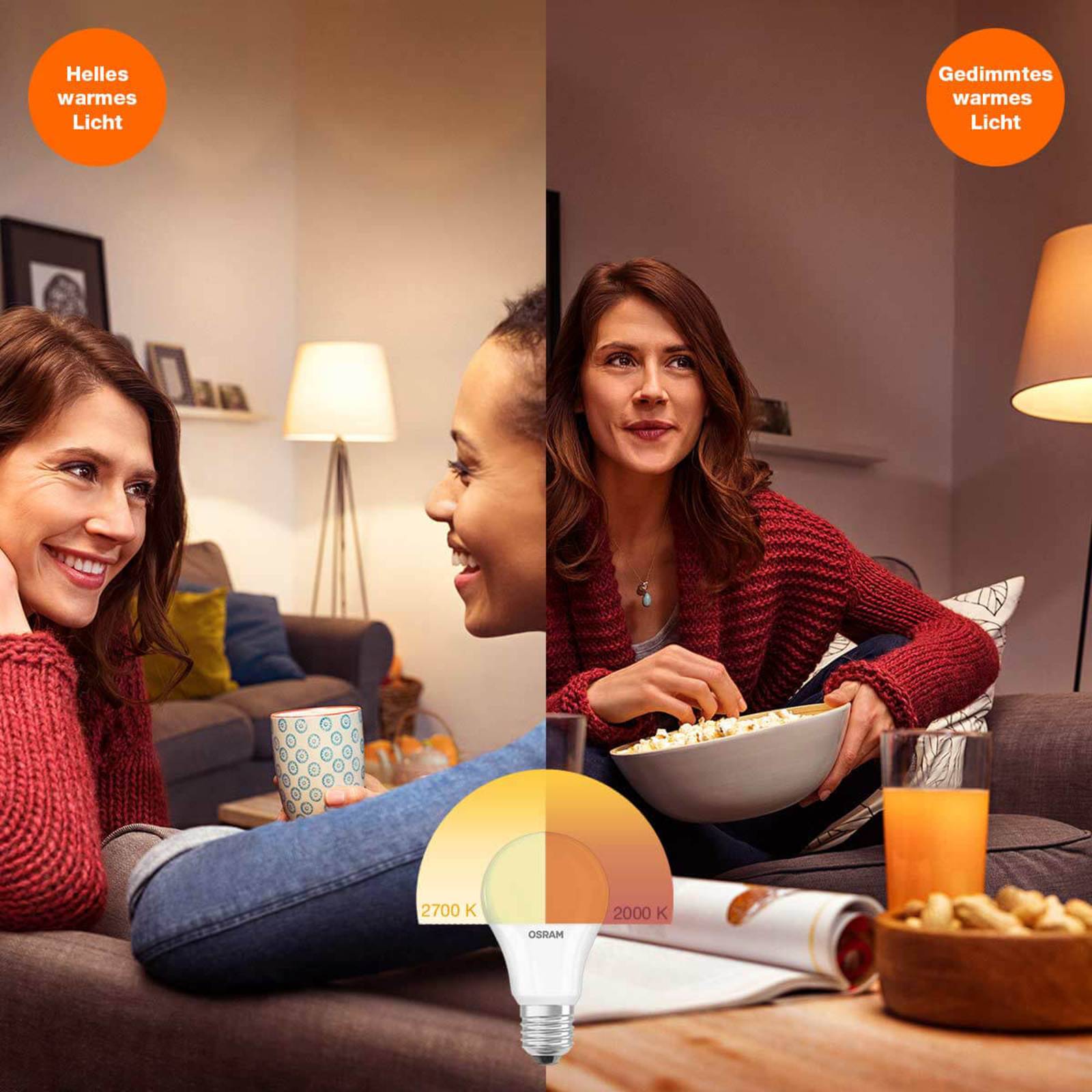 foto del prodotto osram lampadina led e27 7w bianco caldo glowdim chiaro