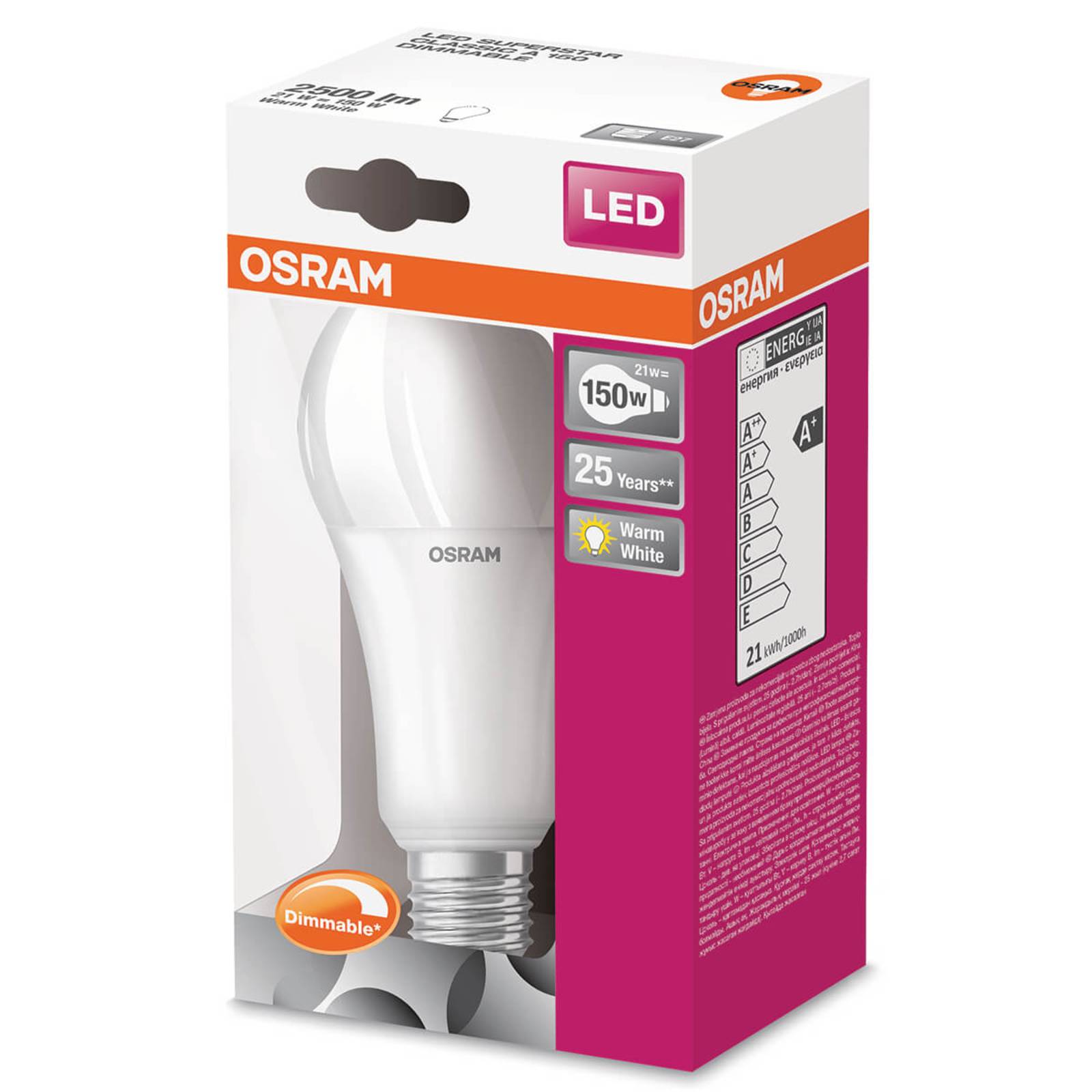 foto del prodotto osram lampadina oled e27 20w, 2.700k, opale, dimming