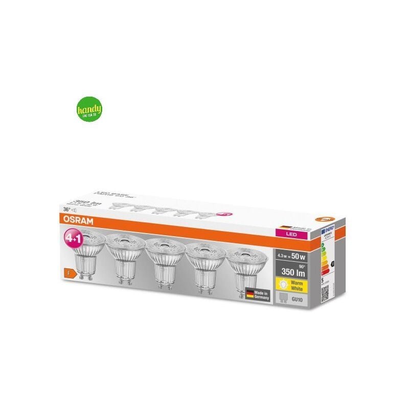 foto del prodotto osram lampadine led 4,3w gu10 2700k 5 pezzi