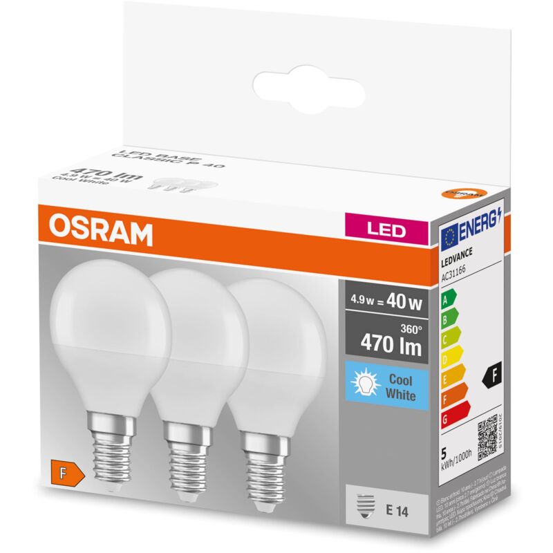 foto del prodotto osram led base classic p40, lampade led a filamento smerigliato in vetro per base e14, forma di candela, bianco freddo 4000k , 470 lumen,
