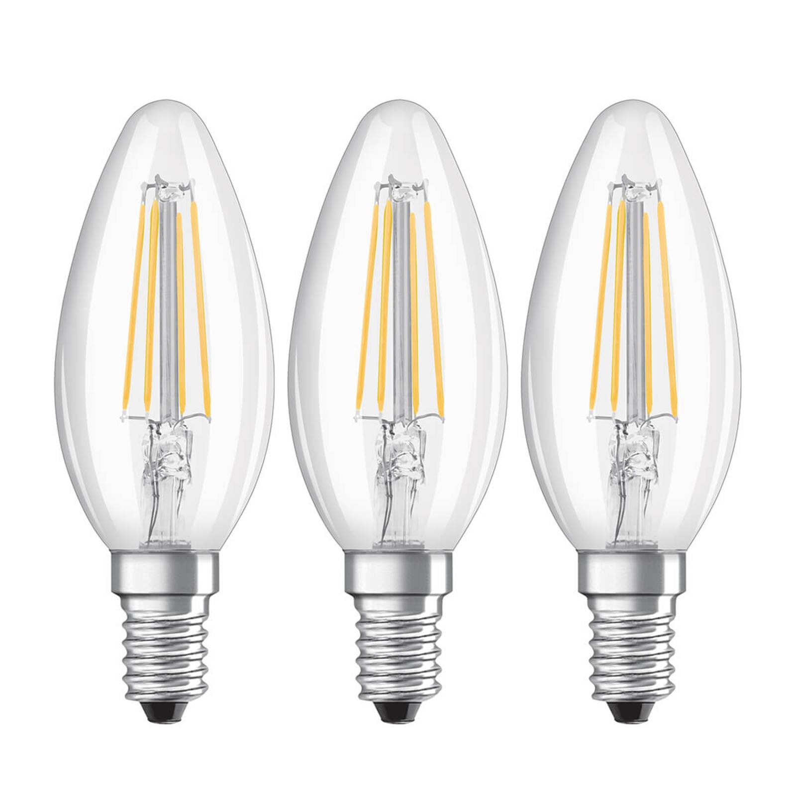 foto del prodotto osram led candela e14 4w filamenti 2.700k set 3x