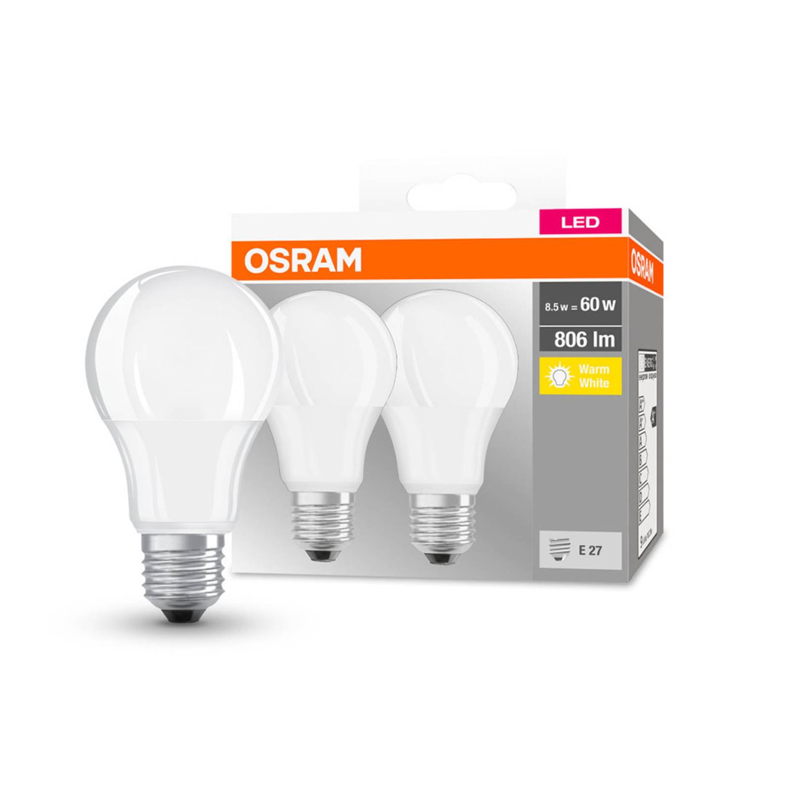 foto del prodotto osram led classic e27 8,5w 2.700k 806lm 2x