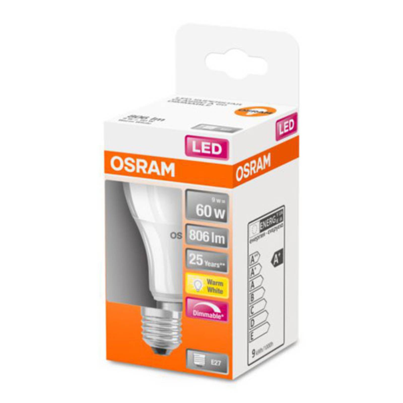 foto del prodotto osram led e27 8,8w 827 superstar satinato dimm