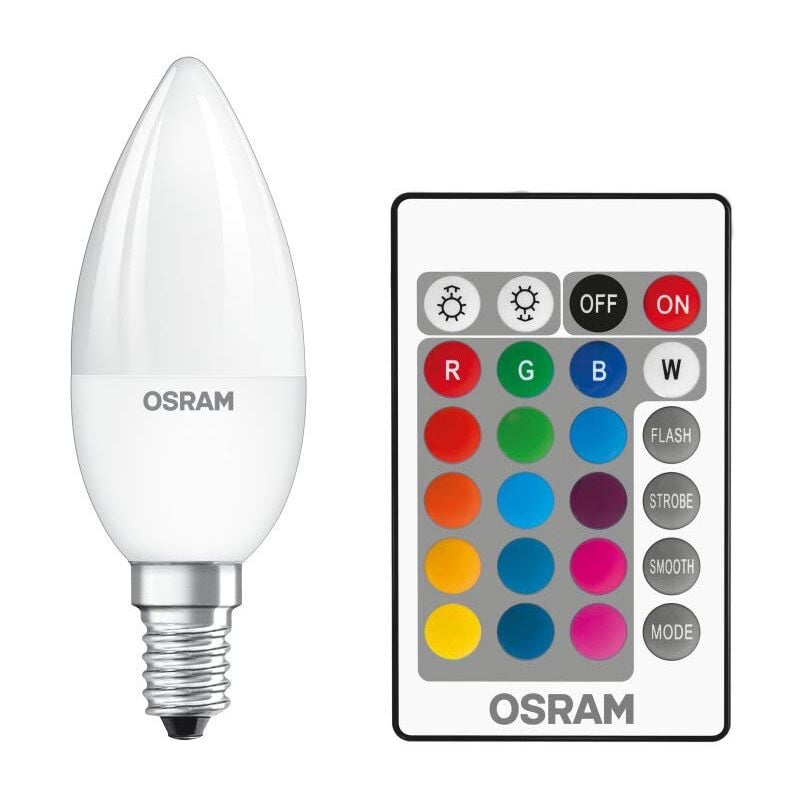 foto del prodotto osram led retrofit rgbw lampade con telecomando pacco da 4 x lampadina led, attacco e27, bianca calda, 2700 k, 9 w, equivalenti a 60 w, opaco, led