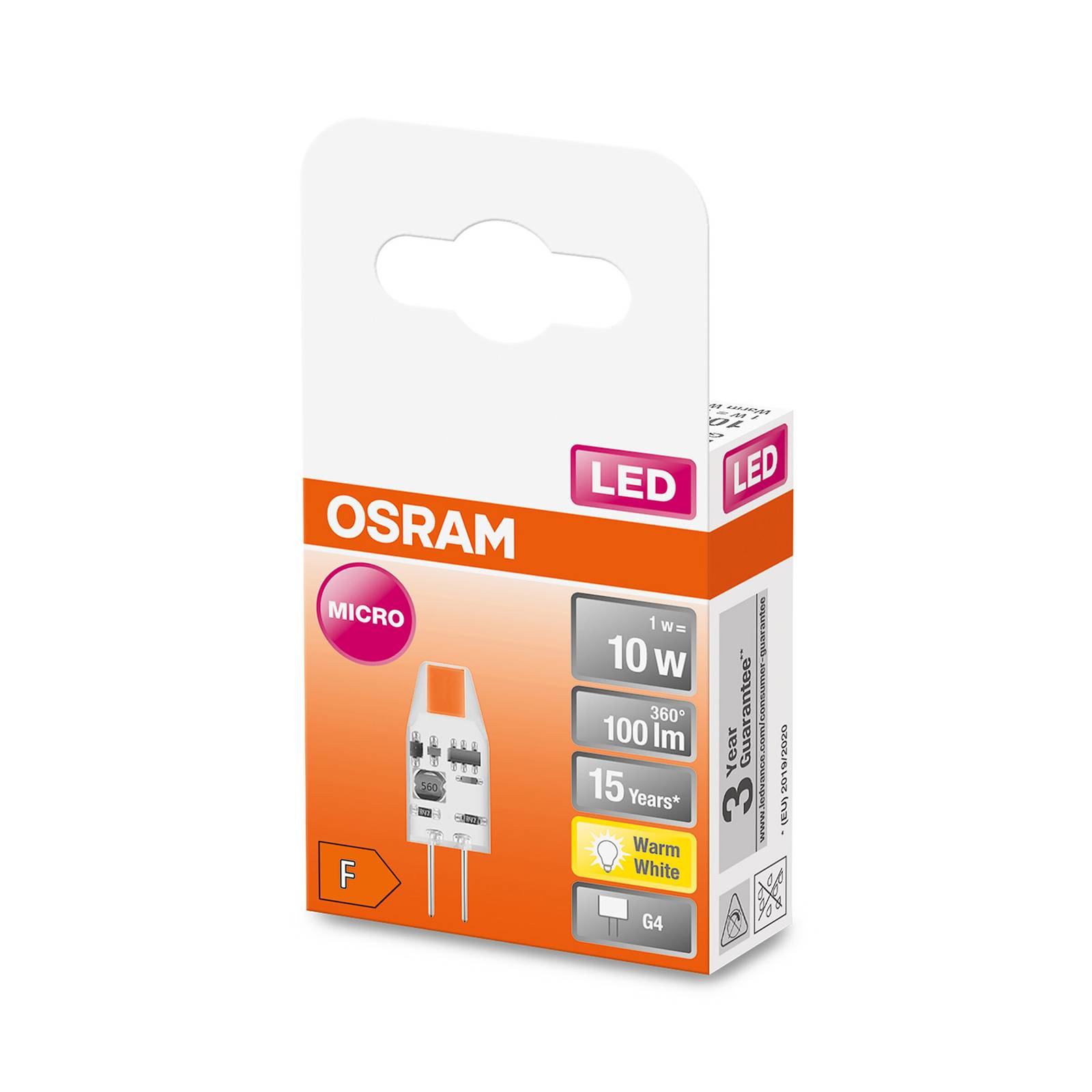 foto del prodotto osram pin micro led con attacco a penna g4 1w 100lm 2.700k