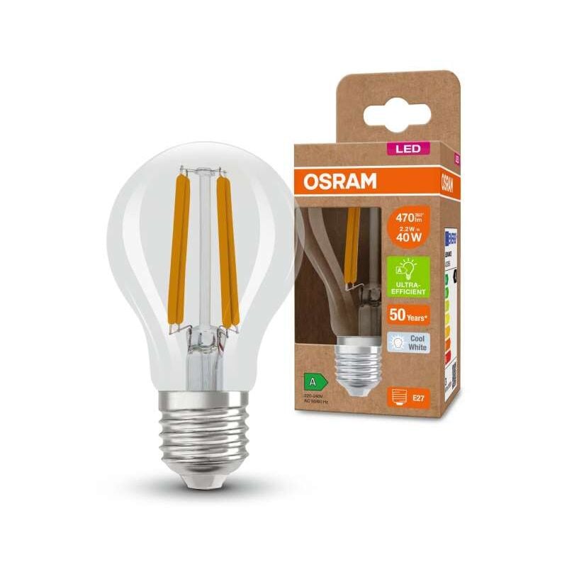 foto del prodotto osramlampada led led superstar classic a fil 40, e27, forma classica, 2,2 w, 470 lm, 4000 k, luce bianca fredda, lunga durata, fino al 60 di