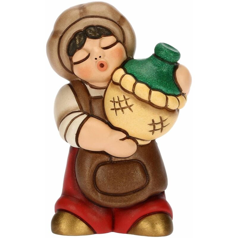foto del prodotto oste con damigiana in ceramica decorata a mano, colore rosso, linea presepe classico, decorazioni natale casa, 5.1x3.5x8.1 cm h thun