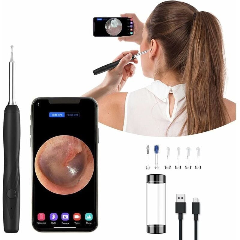 foto del prodotto otoscopio endoscopio auricolare con telecamera auricolare 4mp hd 3,6mm kit per la pulizia dell orecchio con 6 luci a led pulitore auricolare 1600p