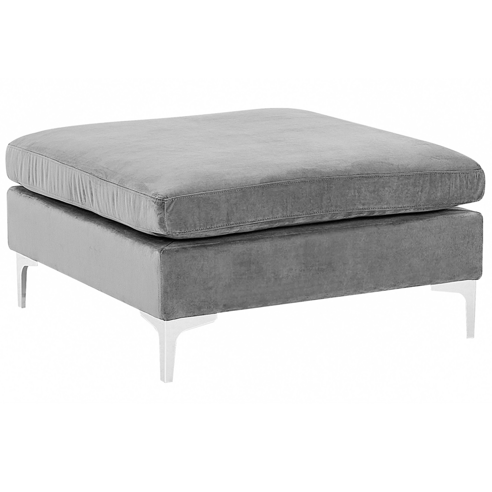 foto del prodotto ottomana con cuscino superiore in velluto grigio ottomana gambe in metallo argentato stile glamour