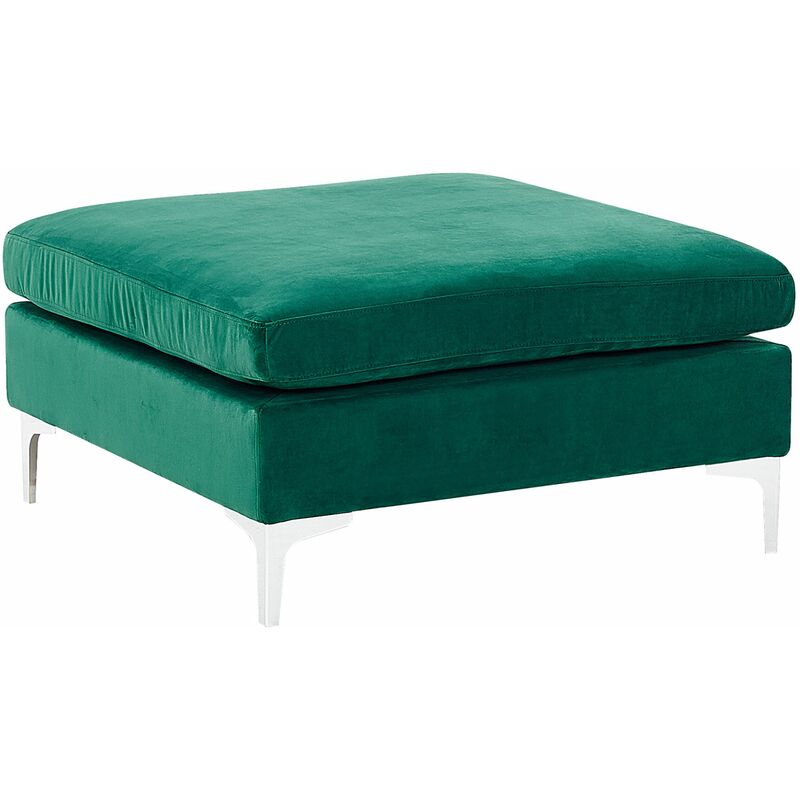foto del prodotto ottomana in velluto verde con cuscino superiore gambe metallo argento evja