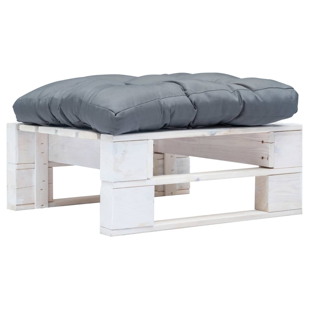 foto del prodotto ottomana pallet da giardino con cuscino grigio in legno biancocod mxl 119255