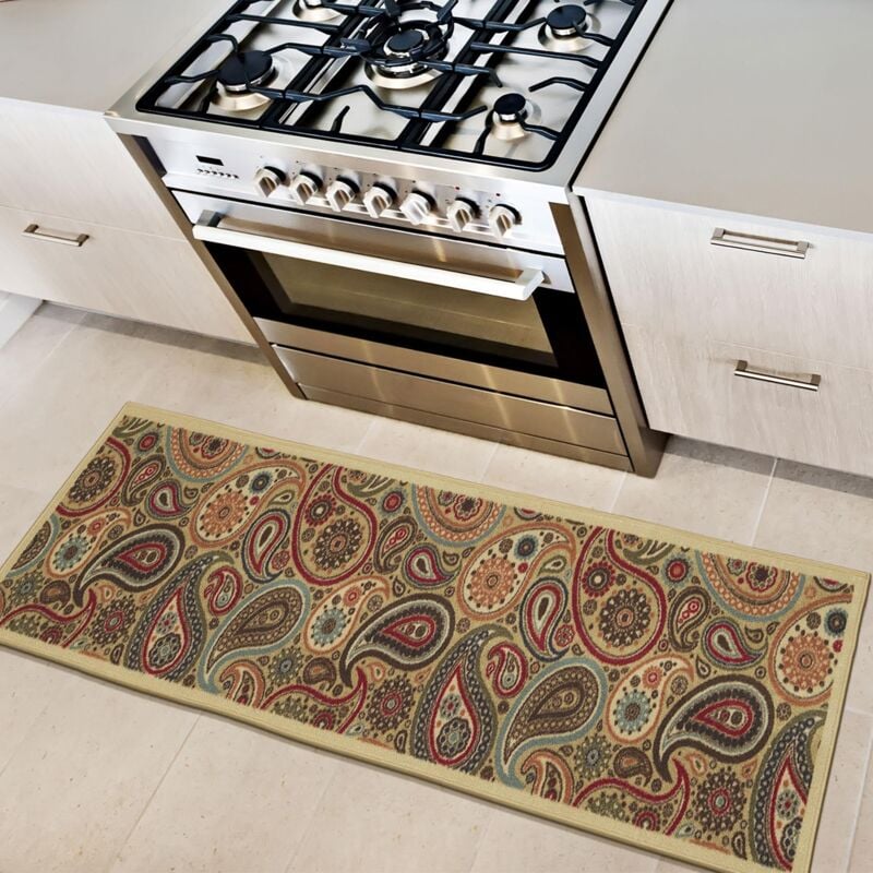 foto del prodotto ottomanson passatoia dal design contemporaneo con motivo cachemire, collezione ottohome, fondo in gomma, 50 cm x 150 cm, colore beige