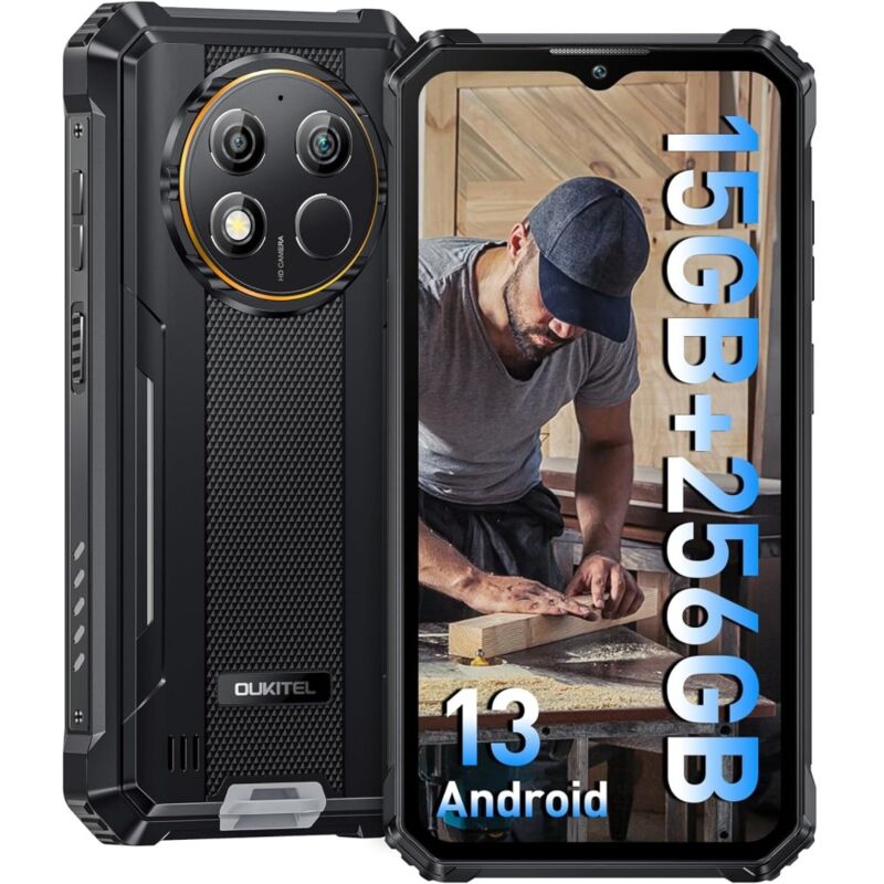 foto del prodotto oukitel wp28 telefono indistruttibile con 15gb ram, 256gb rom, batteria 10600mah, android 13, fotocamera 48mp e molto altro