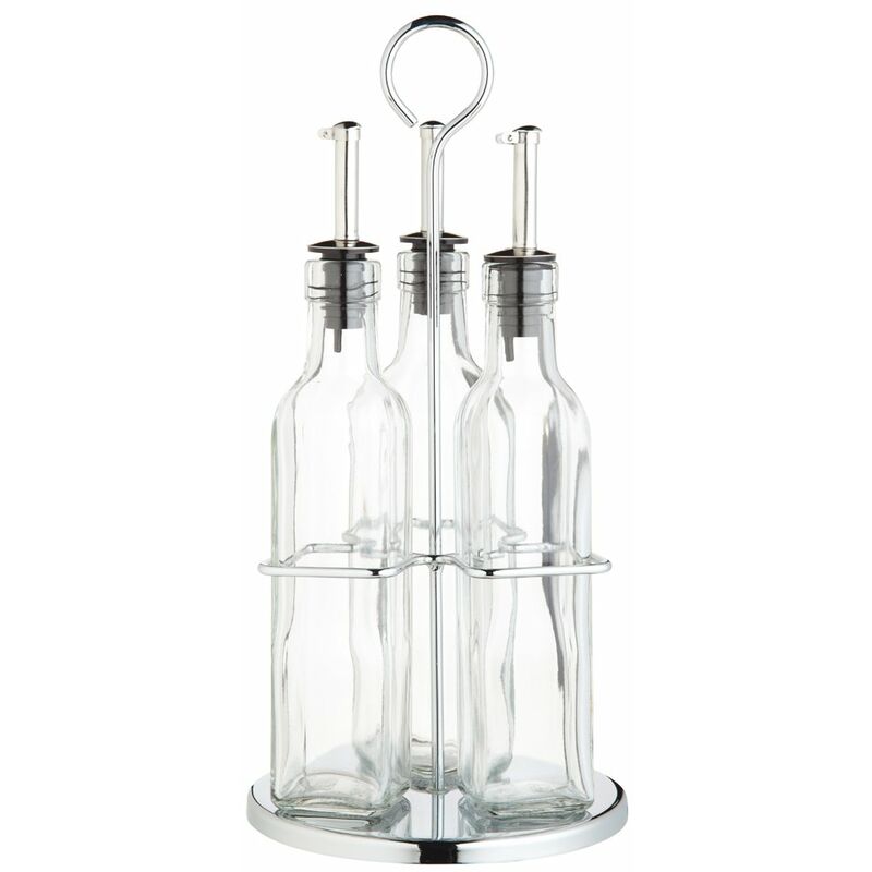 foto del prodotto ousudela kitchencraft world of flavours, set di bottiglie per olio e aceto con cestello in acciaio inox e tappo rimovibile, dispenser per olio,