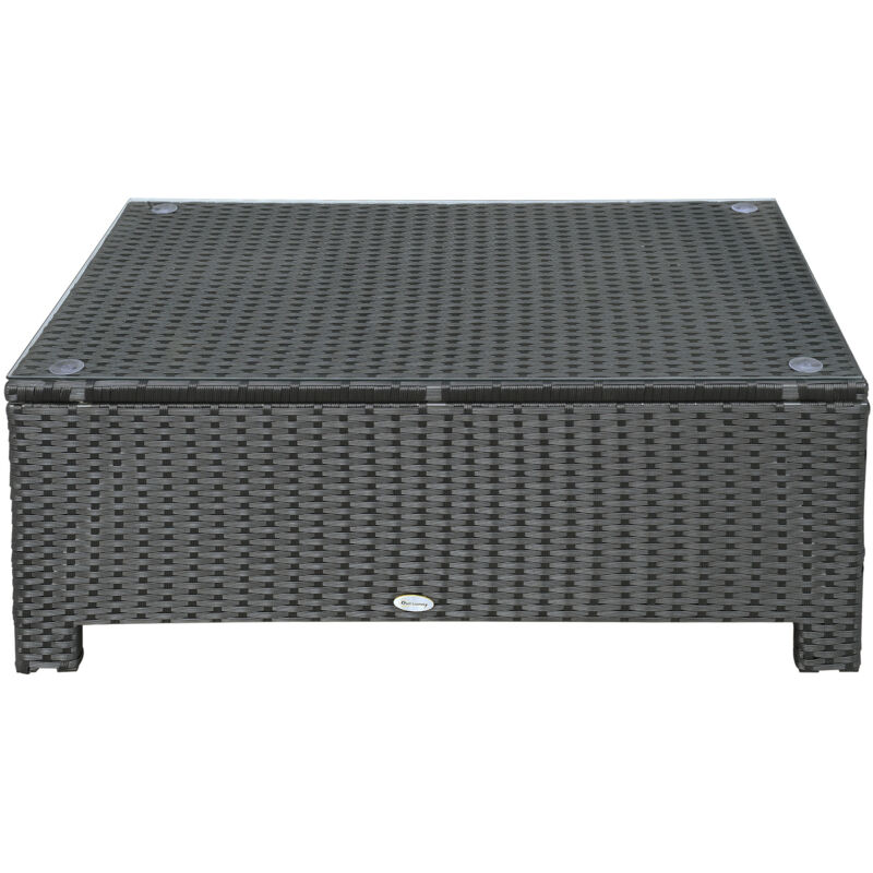 foto del prodotto ousunny tavolino da giardino in rattan pe con piano in vetro temperato nero