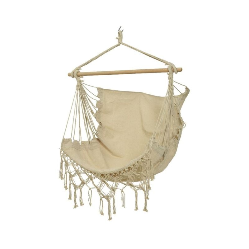 foto del prodotto outdoor living - gloupie amaca sospesa a 2 posti bibi in crema e intreccio in corda di cotone con supporto in legno, l 130 x p 30 x h 100 cm