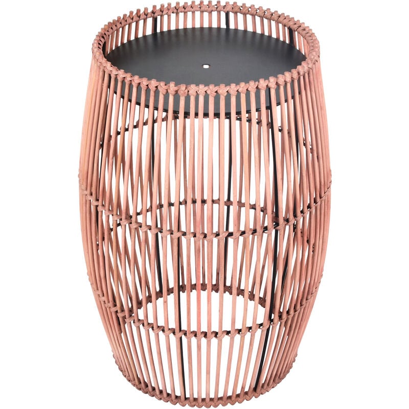 foto del prodotto outdoor mobili da giardino piccolo rotondo tamburo patio tavolino porta piante in vimini di bamb con piano in metallo, resistente alle intemperie,