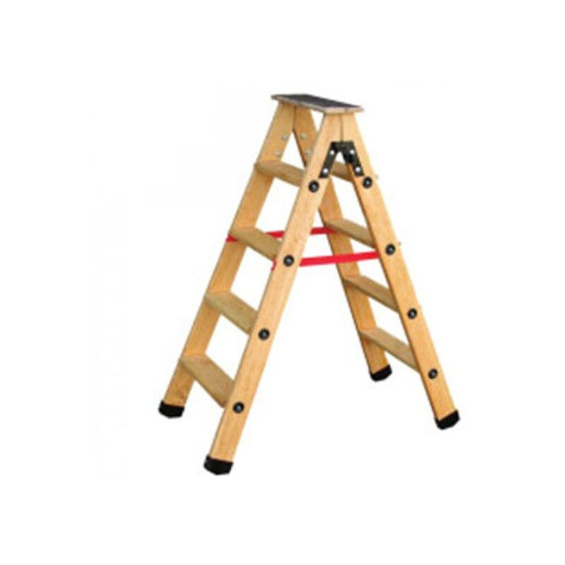 foto del prodotto outifrance scaletta in legno a 2 sezioni platrier 4 gradini con ripiano e cinghie h 107cm